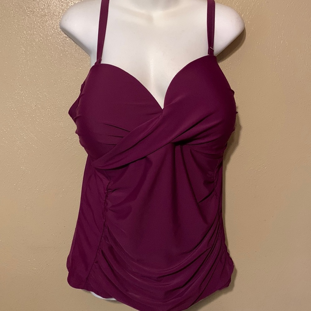 Tropical Escape size 20W swimsuit top plum gathered NWT